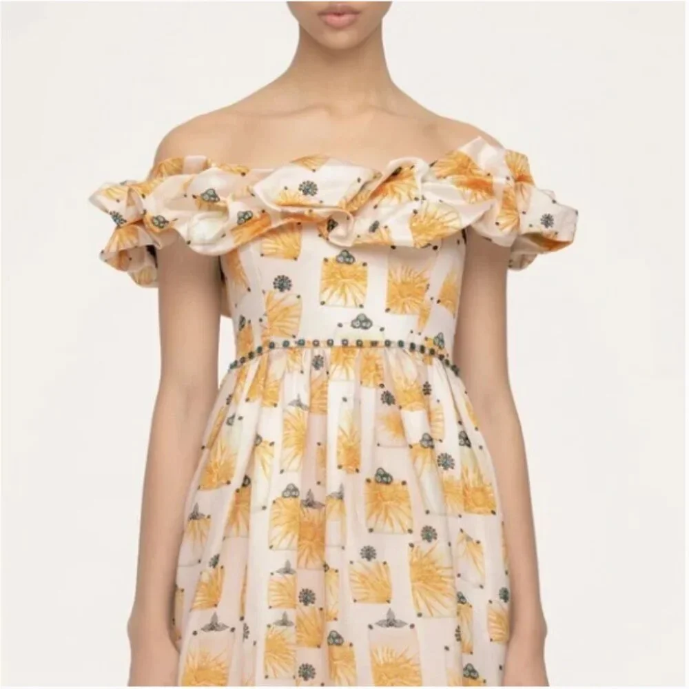 NWT Agua by Agua Bendita Silk Espliego Bisuteria Maxi Dress Large - Picture 3 of 12